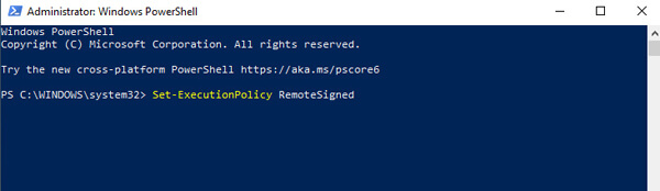 PowerShell example showing how to set script executuion policy
