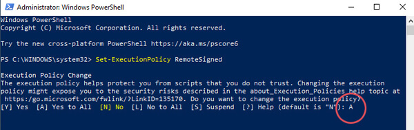 PowerShell example of how to accept the policy change