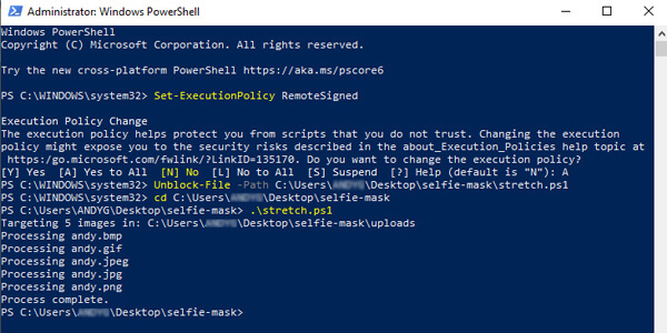PowerShell window after script sucessfully completed