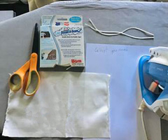 Items required for no-sew hemming: scissors, fusible tape, elastic string and an iron